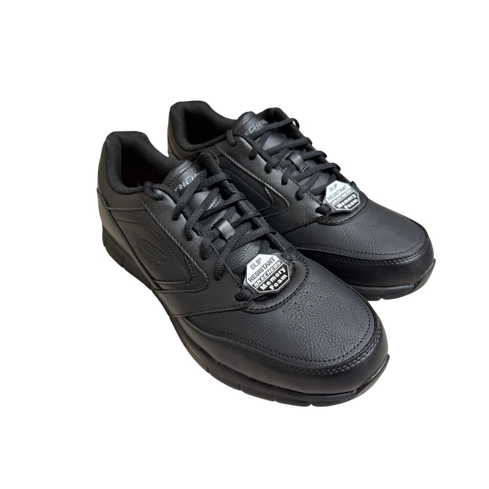 NEW Skechers Slip Resistant Work Shoes Black Leather Men's Size 12